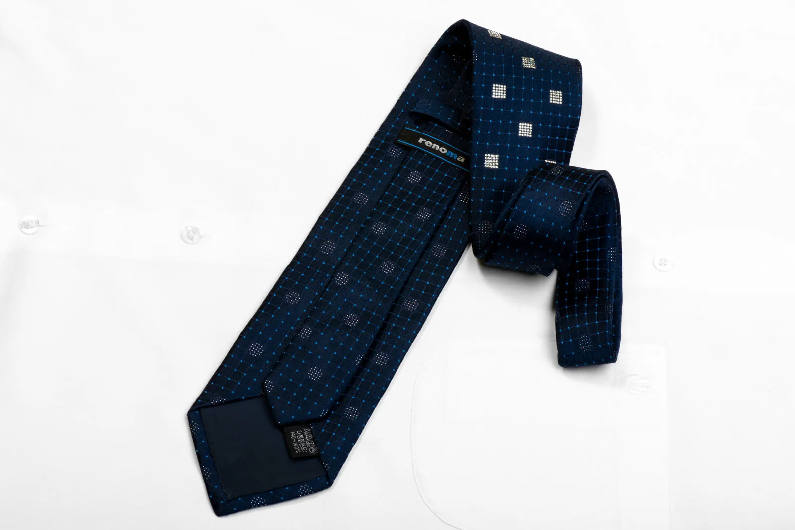 Renoma Rhinestone Silk Necktie Trellis On Navy Blue
