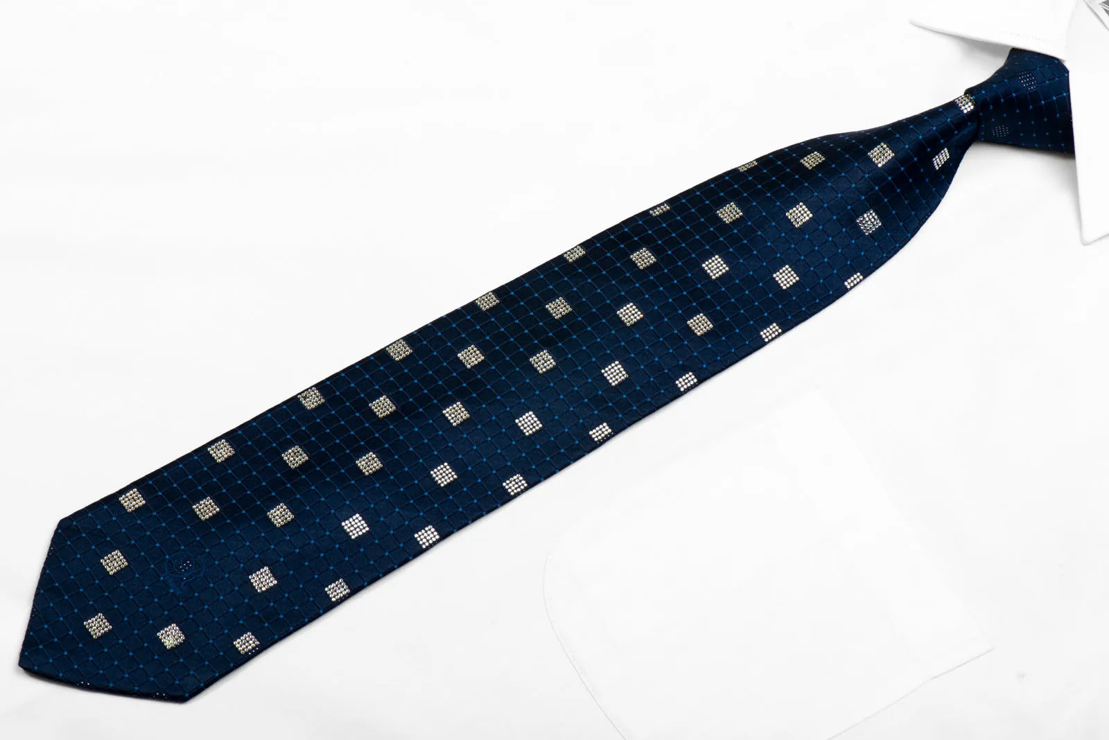 Renoma Rhinestone Silk Necktie Trellis On Navy Blue