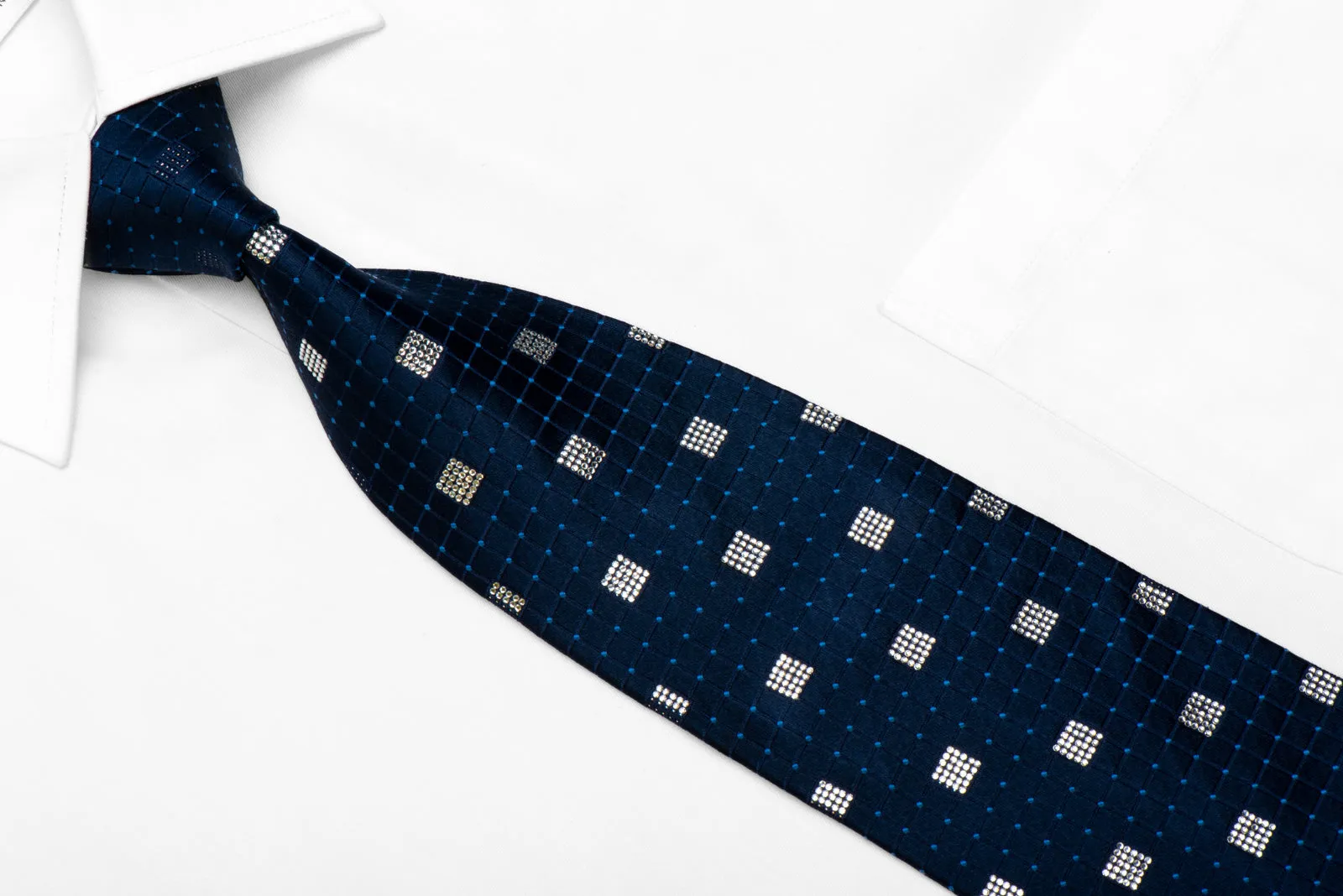 Renoma Rhinestone Silk Necktie Trellis On Navy Blue