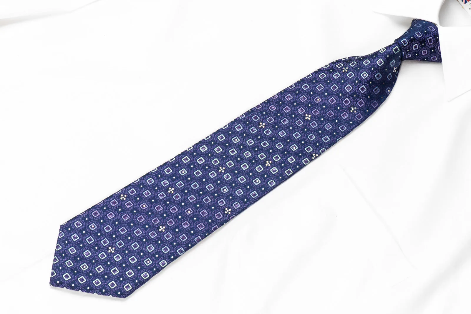 Renoma Rhinestone Tie Squares & Cartouche On Navy With Sparkles
