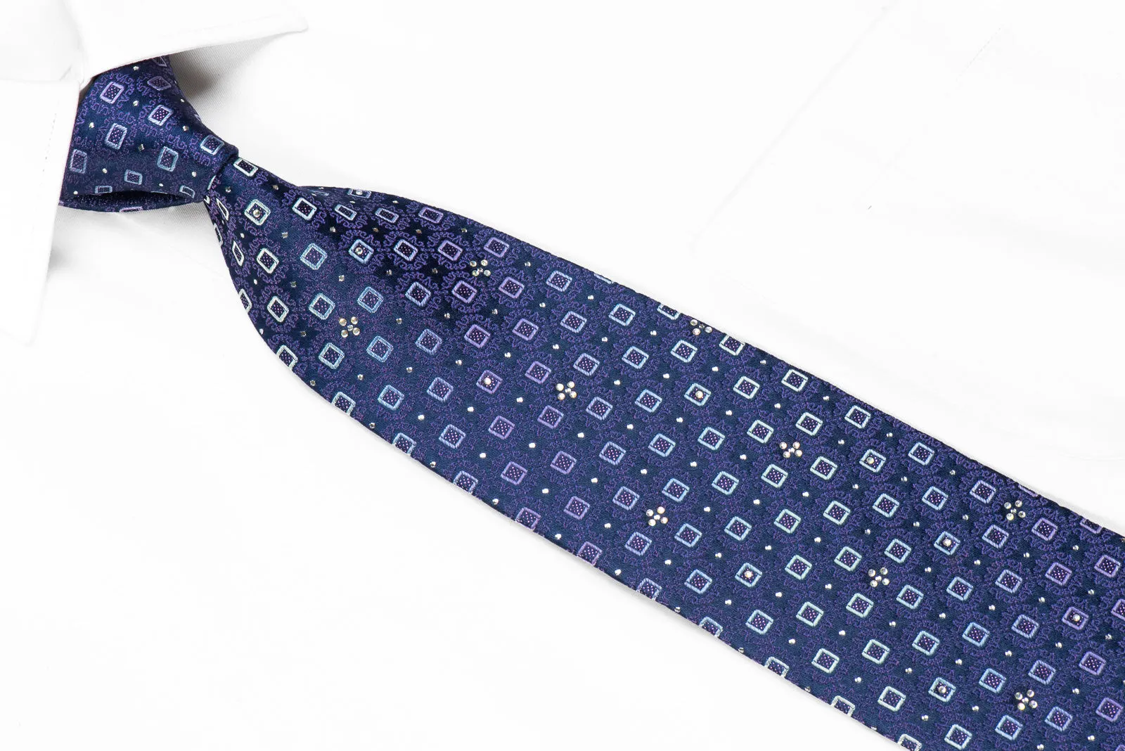 Renoma Rhinestone Tie Squares & Cartouche On Navy With Sparkles