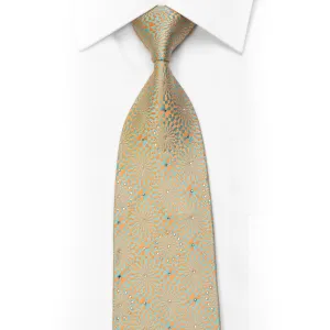 Renoma Silk Tie Pale Orange Blue Geometric With Rhinestones
