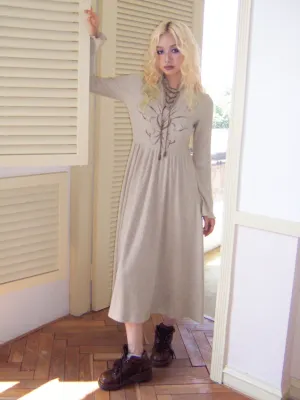 Retro Tie Printed Long Sleeve Dress【s0000004337】