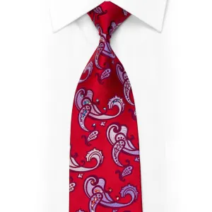 Rhinestone Necktie Mauve Paisley On Red Silk
