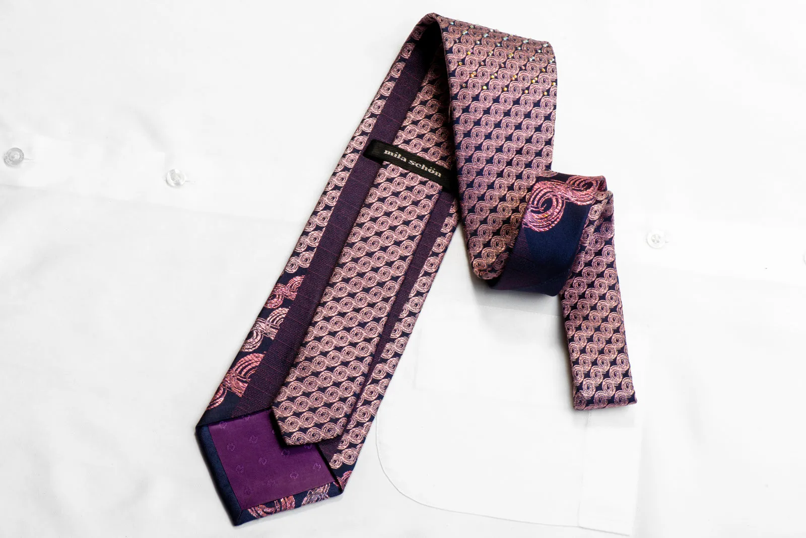 Rhinestone Necktie Pink Scrolls On Navy With Sparkles
