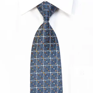 Rhinestone Silk Necktie Silver Geometric On Navy With Orange Sparkles