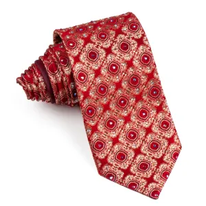 Rhinestone Tie By Daniel Hechter Golden Cartouche Motif Design On Red