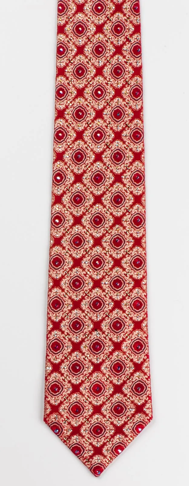 Rhinestone Tie By Daniel Hechter Golden Cartouche Motif Design On Red