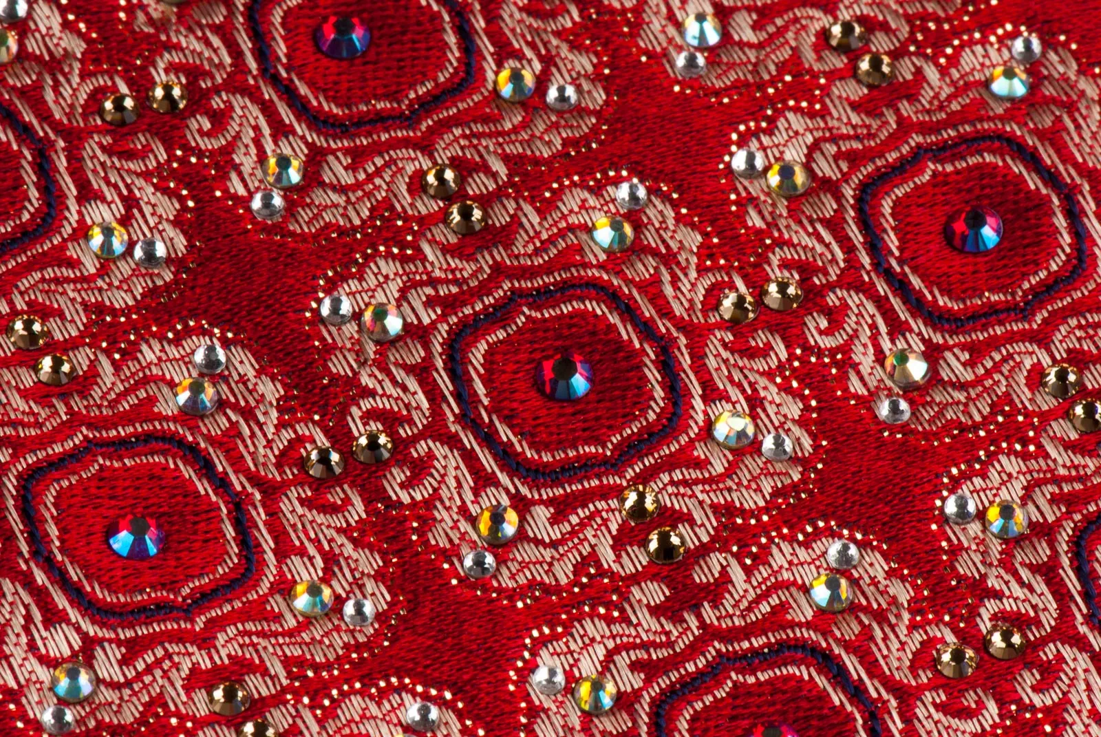 Rhinestone Tie By Daniel Hechter Golden Cartouche Motif Design On Red