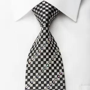 Roberta di Camerino Bling Rhinestone Necktie Silver Black Checkered With Sparkles