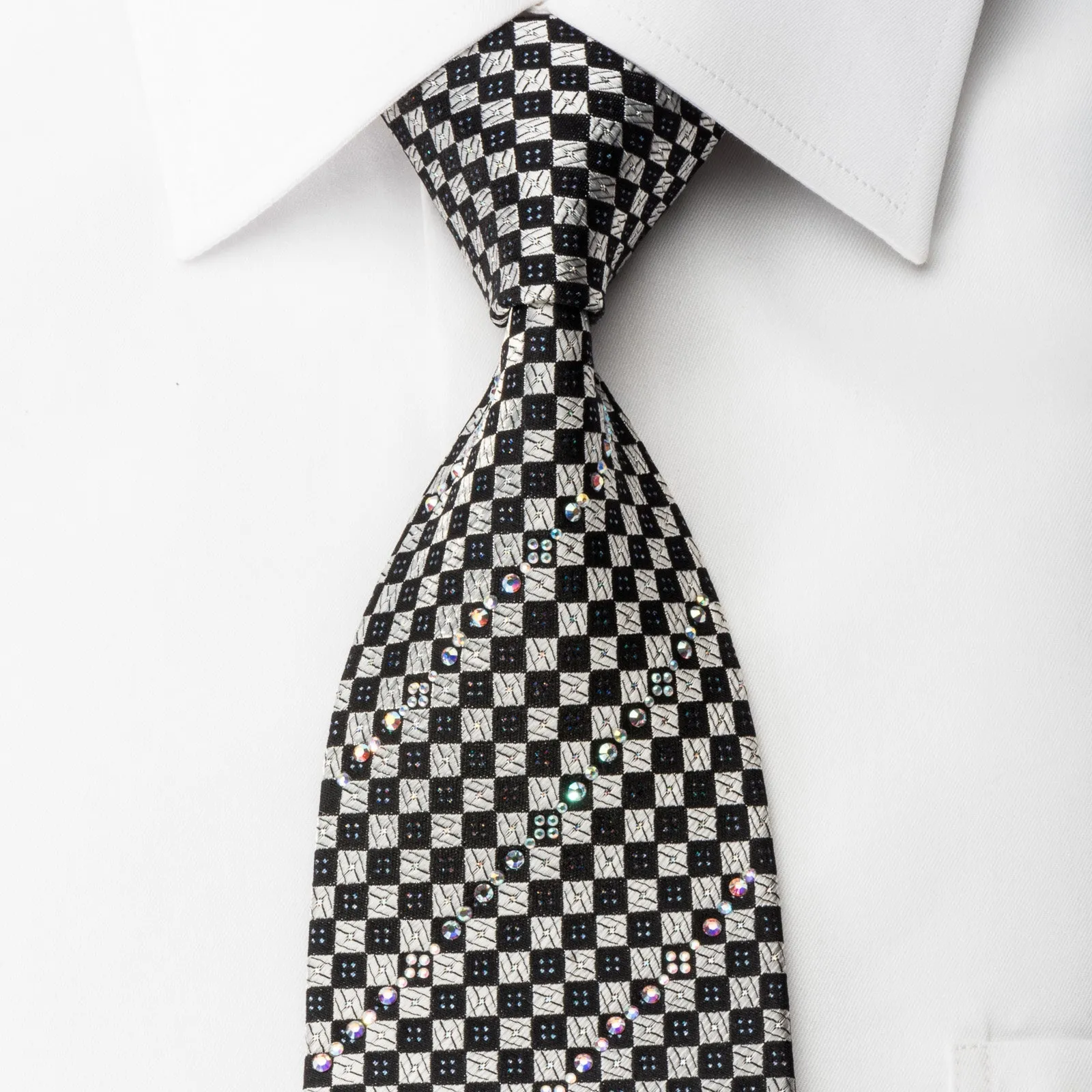 Roberta di Camerino Bling Rhinestone Necktie Silver Black Checkered With Sparkles