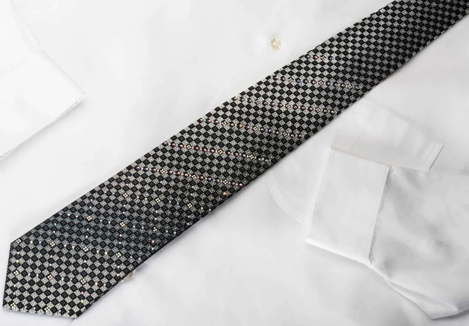Roberta di Camerino Bling Rhinestone Necktie Silver Black Checkered With Sparkles