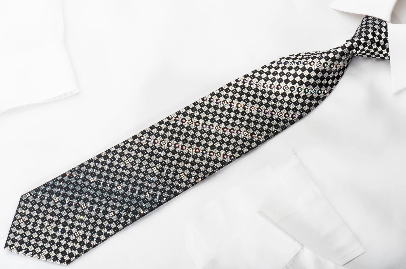 Roberta di Camerino Bling Rhinestone Necktie Silver Black Checkered With Sparkles