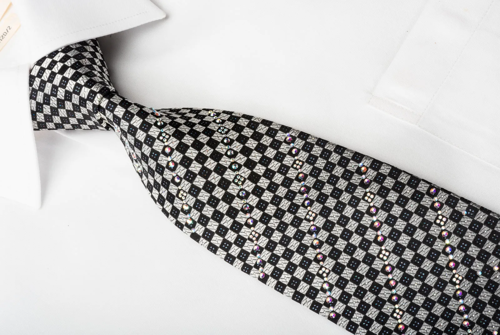 Roberta di Camerino Bling Rhinestone Necktie Silver Black Checkered With Sparkles