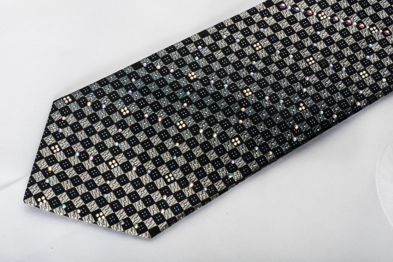 Roberta di Camerino Bling Rhinestone Necktie Silver Black Checkered With Sparkles