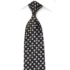 Roberta di Camerino Men's Silk Rhinestone Necktie Silver Geometric Squares On Black