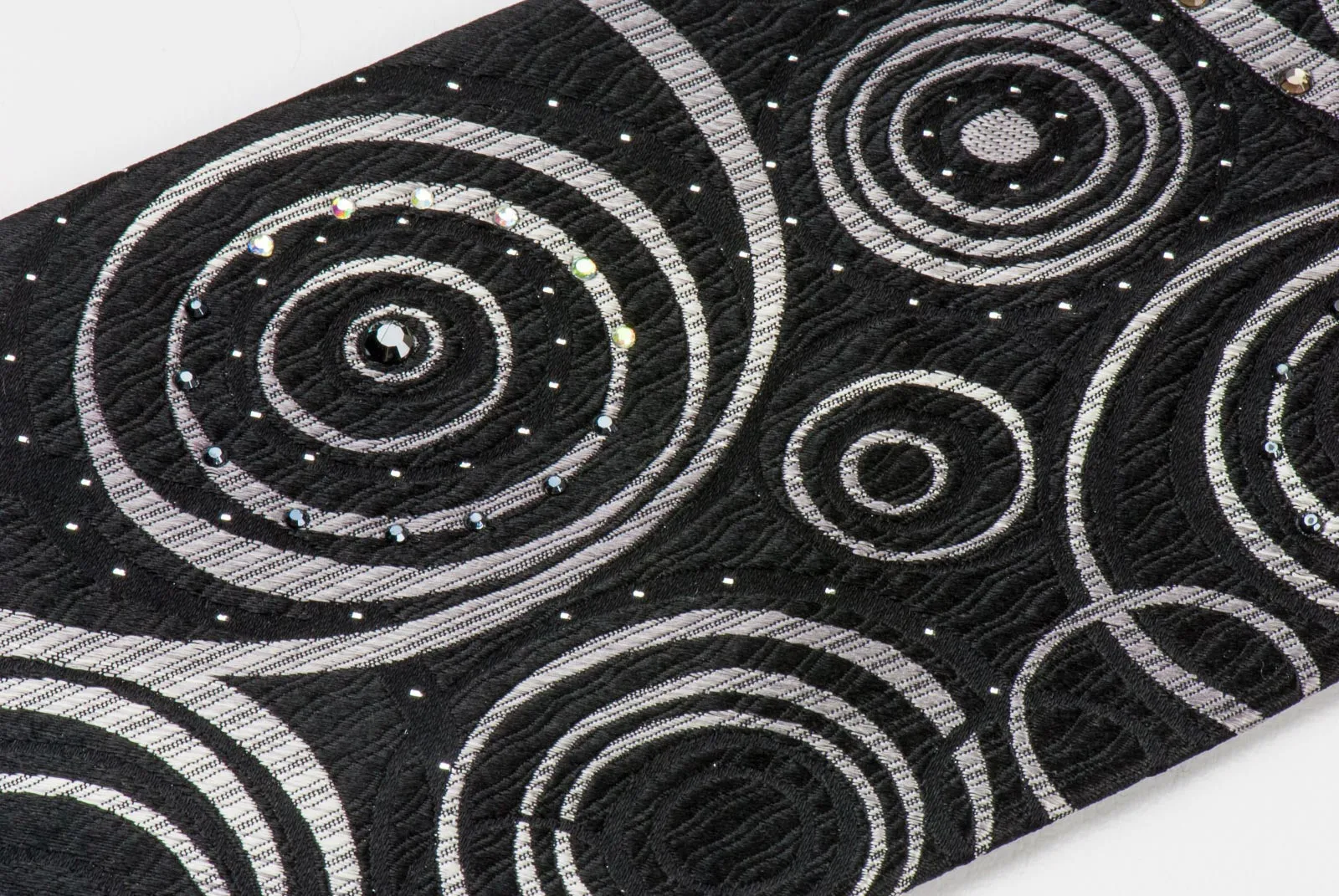 Silk Neck Tie By Elegance Silver Circles On Black With Rhinestones 3 1/2 Inch