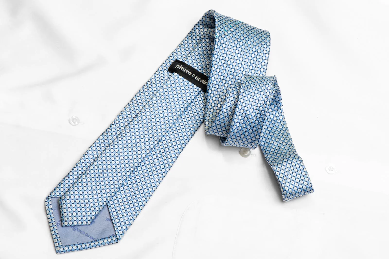 Silver Blue Dots Rhinestone Silk Necktie