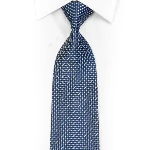 Silver Blue Micro Checkered Rhinestone Silk Necktie With Sparkles