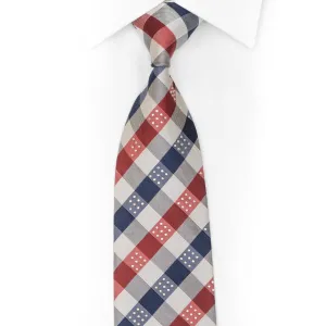 Silver Blue Red Plaid Design Rhinestone Silk Necktie