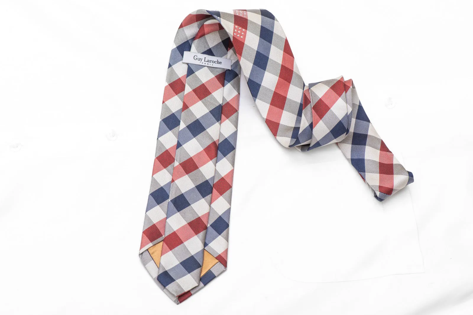 Silver Blue Red Plaid Design Rhinestone Silk Necktie