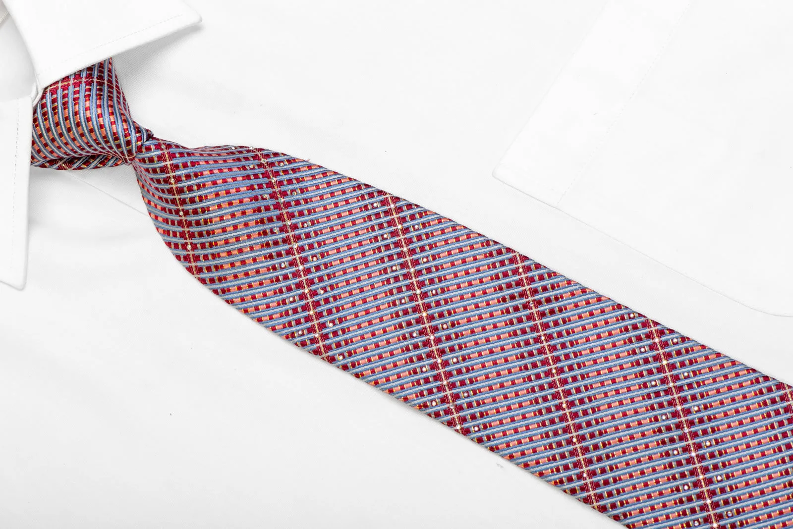 Silver Burgundy Blue Striped Rhinestone Tie With Gold Sparkles