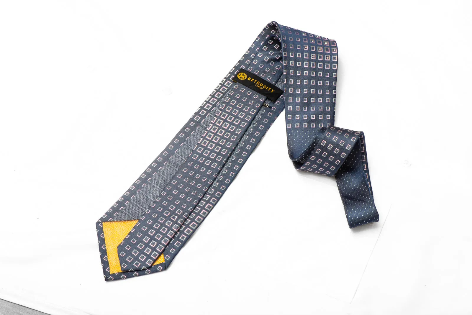 Silver Geometric On Navy Rhinestone Silk Necktie