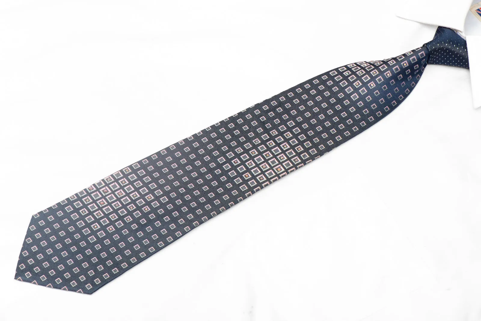 Silver Geometric On Navy Rhinestone Silk Necktie