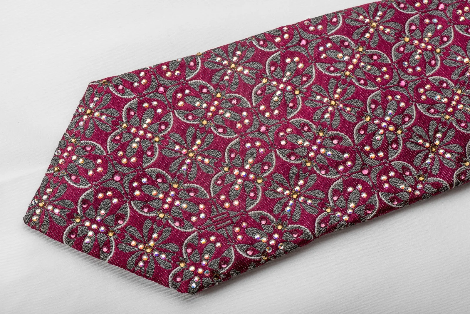 Silver Purple Geometric Rhinestone Silk Tie