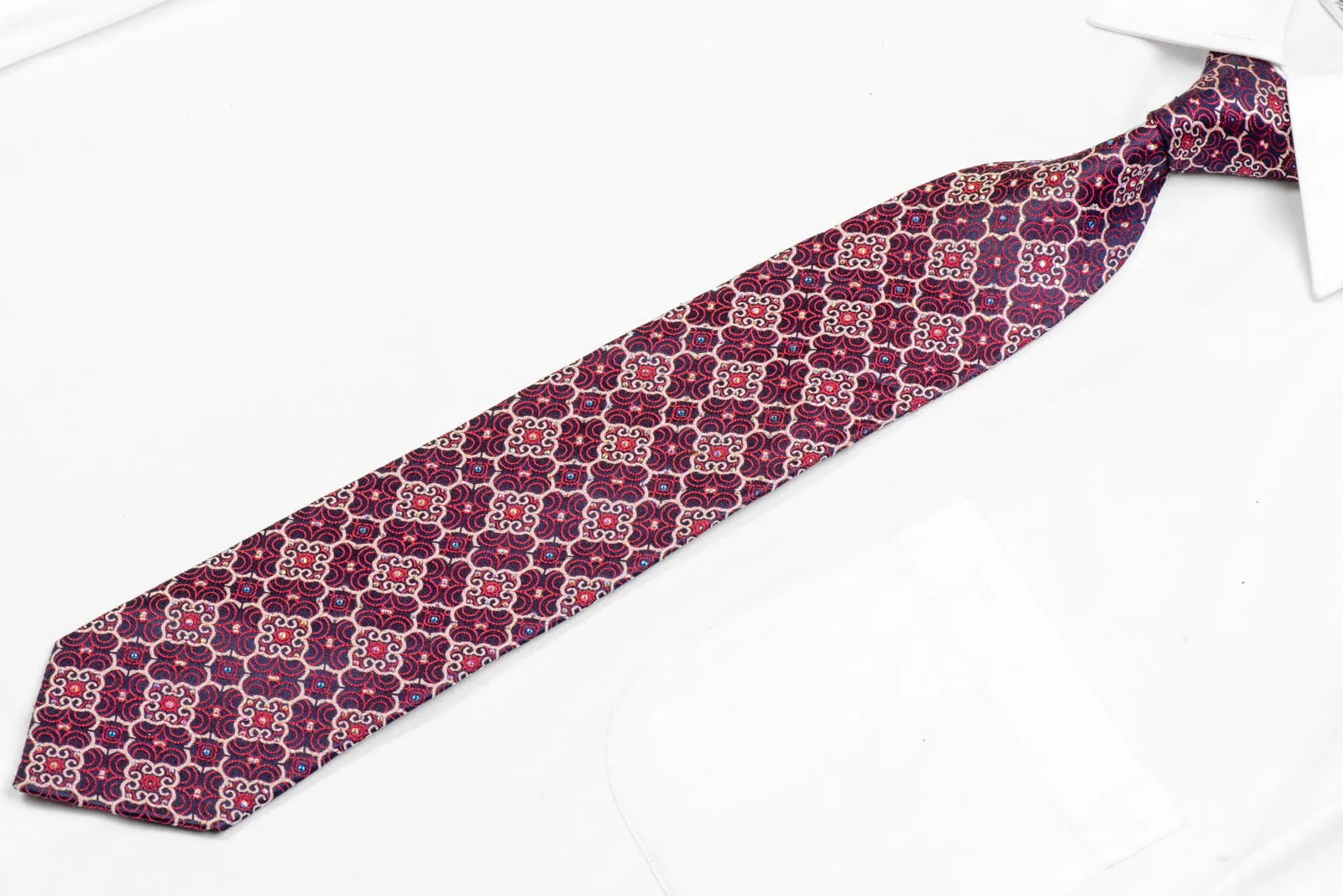 Silver Red Cartouche On Navy Rhinestone Necktie