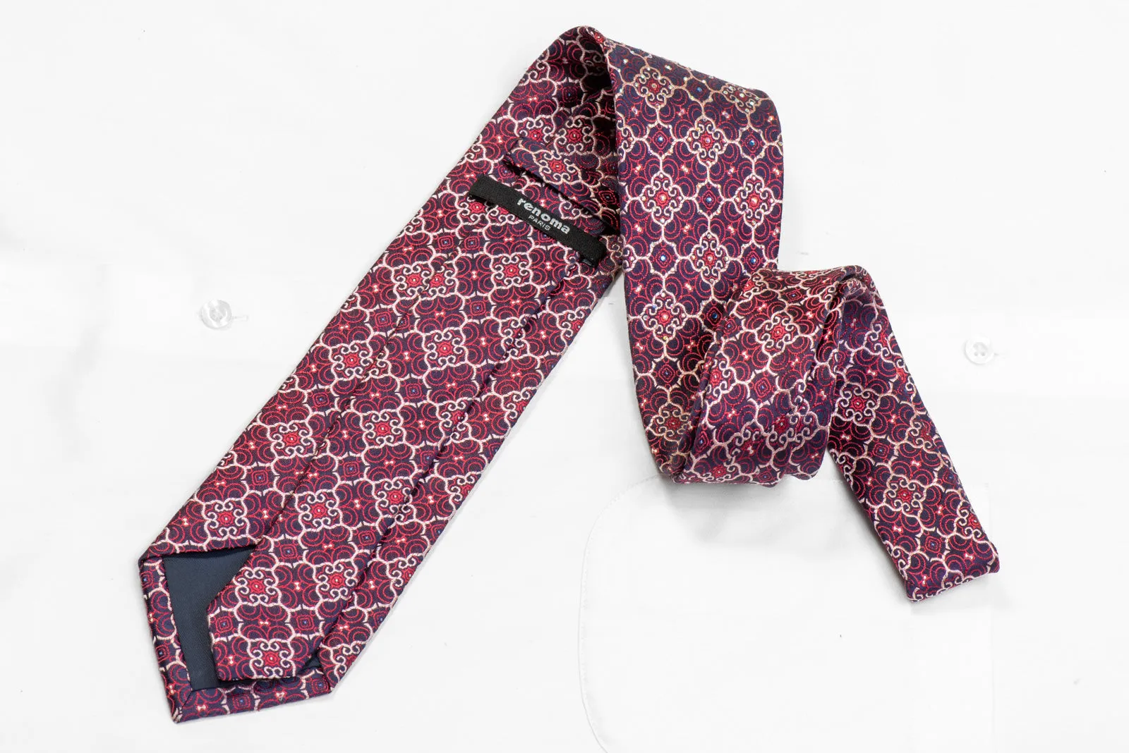 Silver Red Cartouche On Navy Rhinestone Necktie