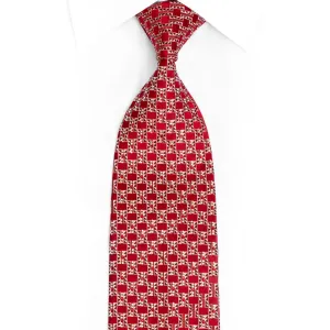 Silver Red Geometric Checkered Rhinestone Silk Necktie With Golden Sparkles