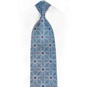 Silver Trellis On Pale Blue Rhinestone Silk Necktie With Silver Sparkles