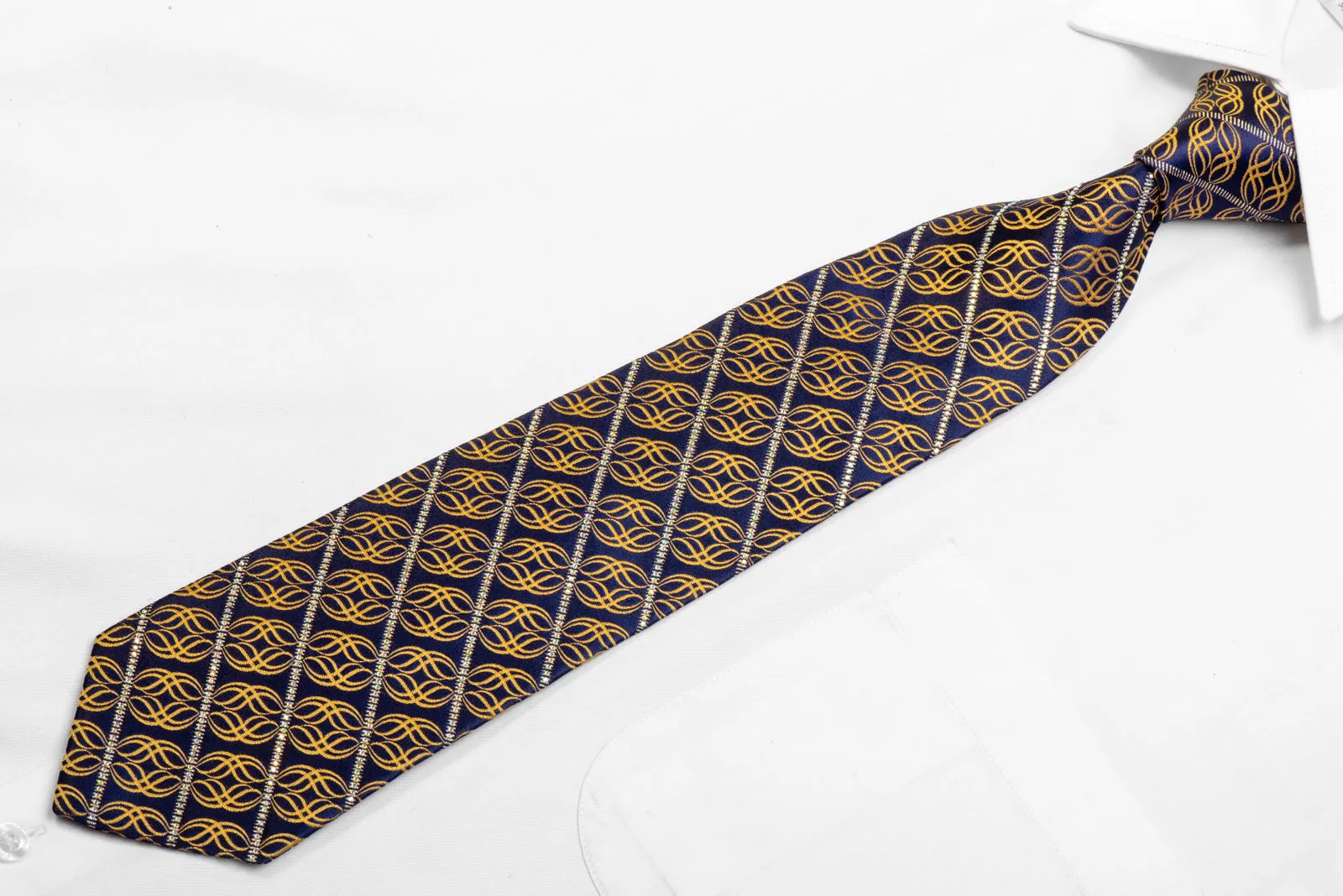 Striped Rhinestones On Blue With Gold Scrolls & Sparkles