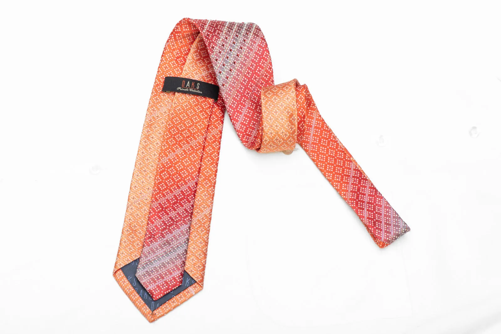 Striped Rhinestones On Orange Silk Necktie With Sparkles