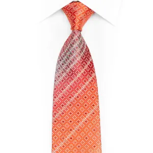 Striped Rhinestones On Orange Silk Necktie With Sparkles