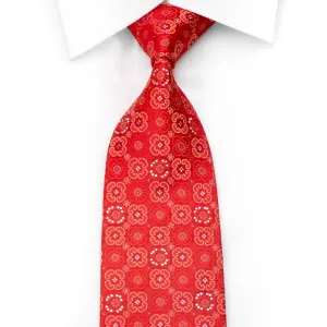 Taiyo Gold Mens Rhinestone Silk Necktie Foulard On Red With Silver Sparkles