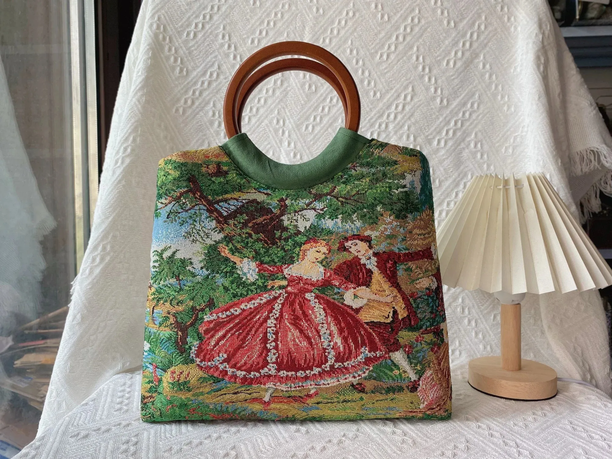 TEEK - Vintage French Tapestry Purse Clutch Bamboo Handbag