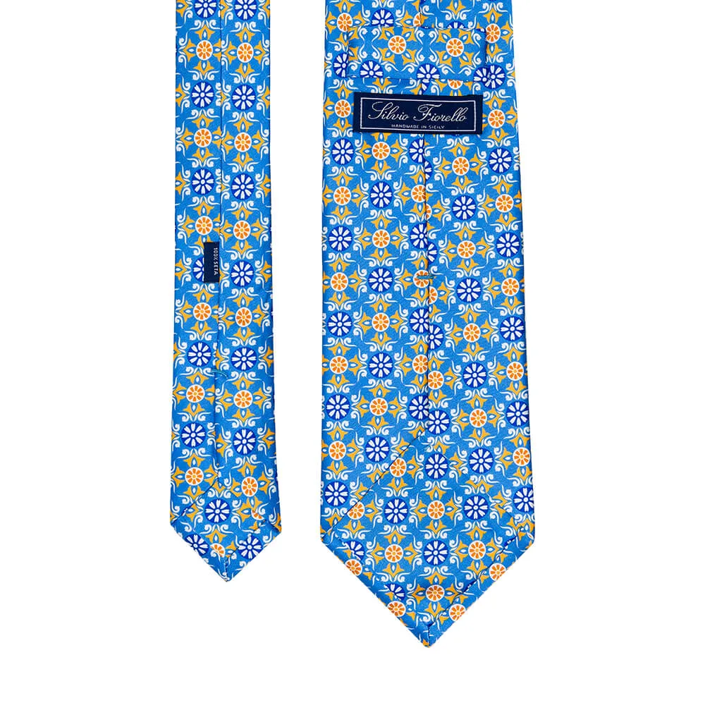 The Sicans Light Blue and Yellow Duchesse Silk Tie