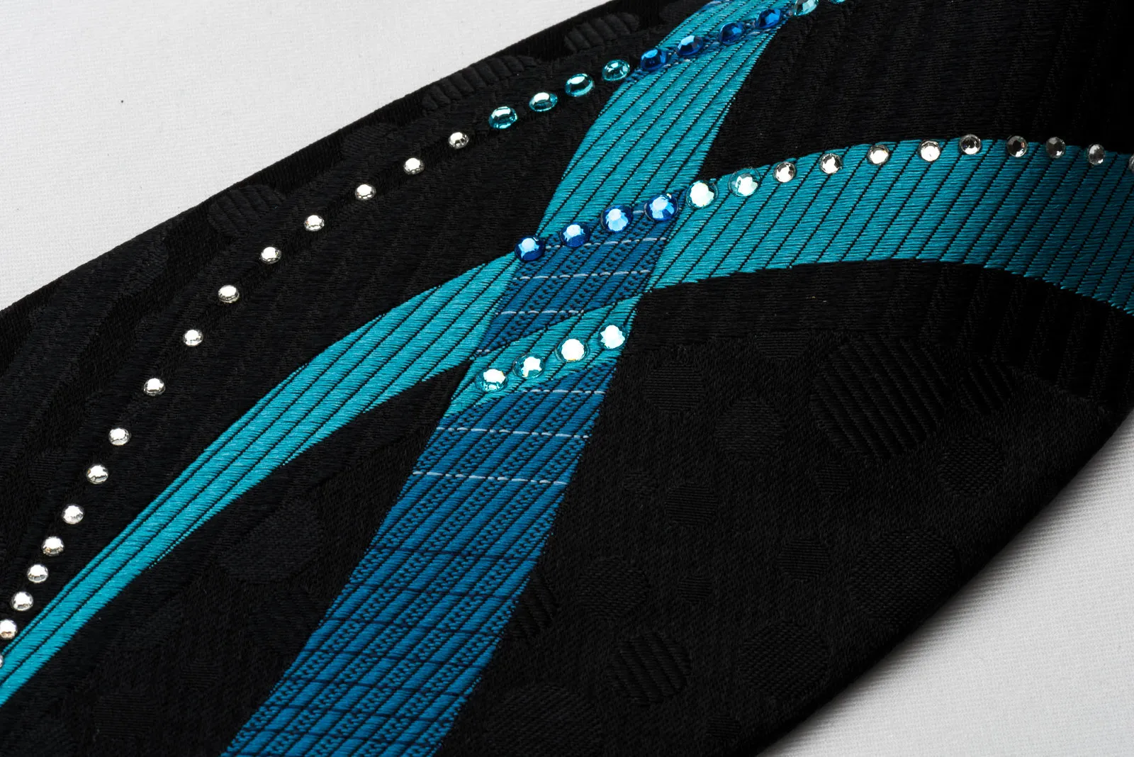 The Tie Story Rhinestone Necktie Blue Waves On Black Silk