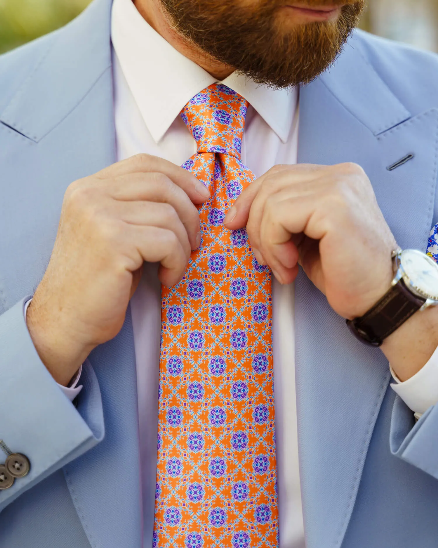 The Timeo Orange and Purple  Duchesse Silk Tie