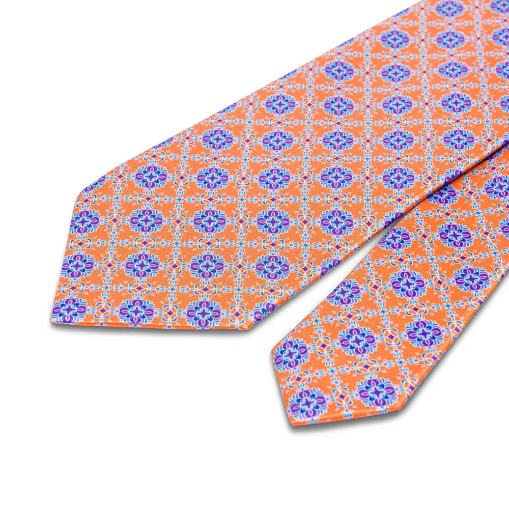 The Timeo Orange and Purple  Duchesse Silk Tie