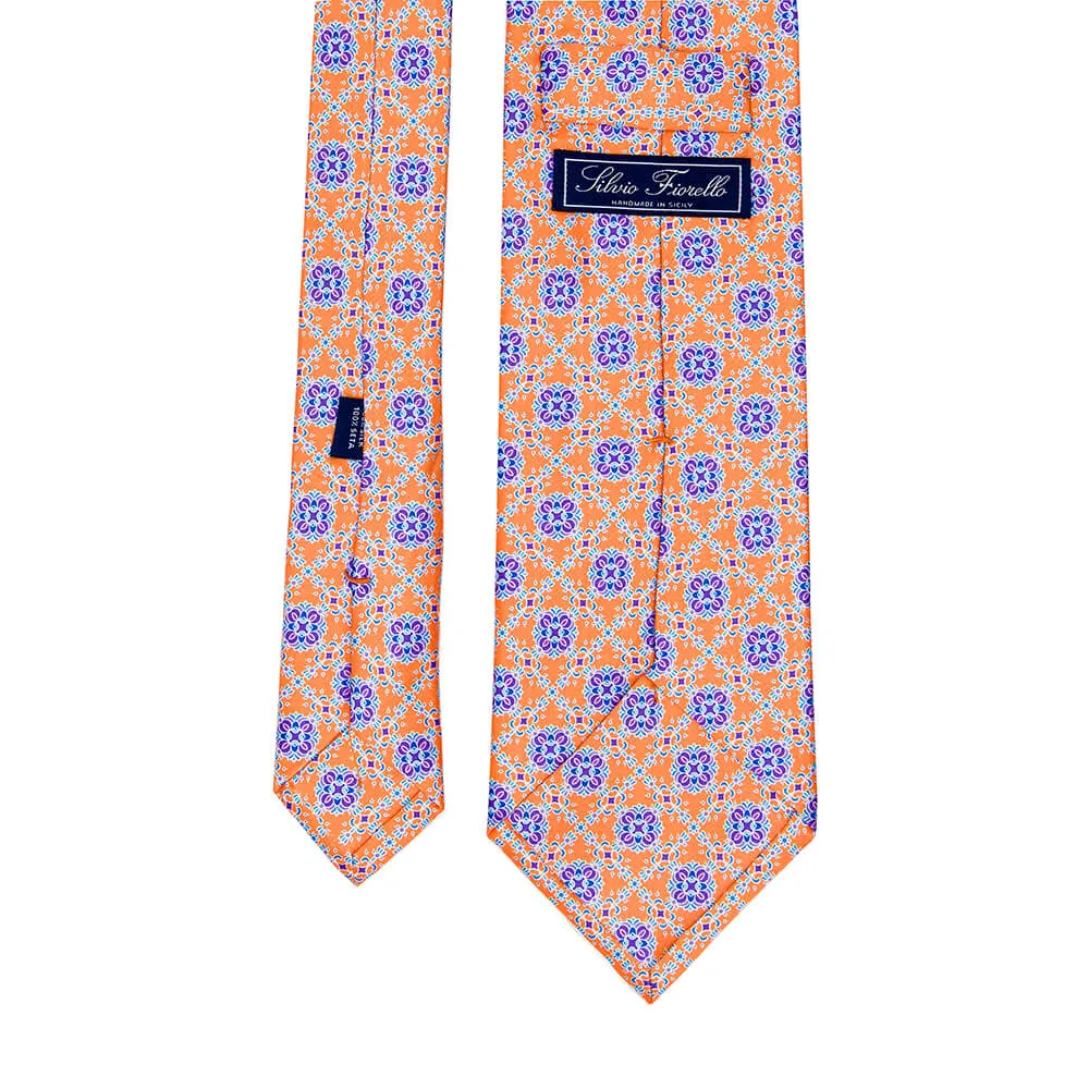 The Timeo Orange and Purple  Duchesse Silk Tie