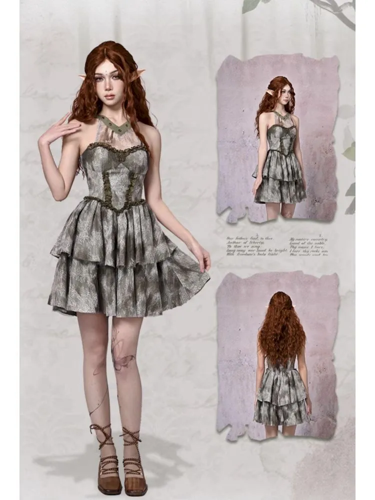 Tie-Dye Printed Lace Neck Cake Dress【s0000007671】
