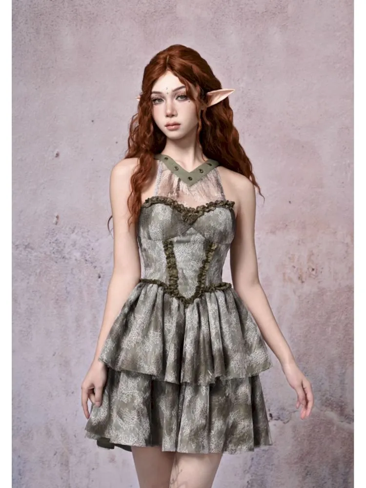 Tie-Dye Printed Lace Neck Cake Dress【s0000007671】