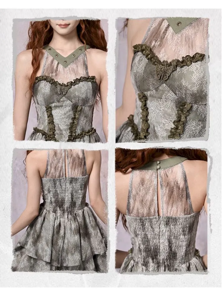 Tie-Dye Printed Lace Neck Cake Dress【s0000007671】