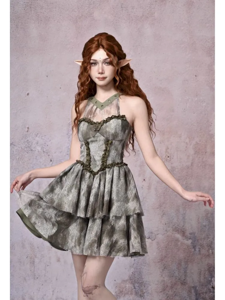 Tie-Dye Printed Lace Neck Cake Dress【s0000007671】