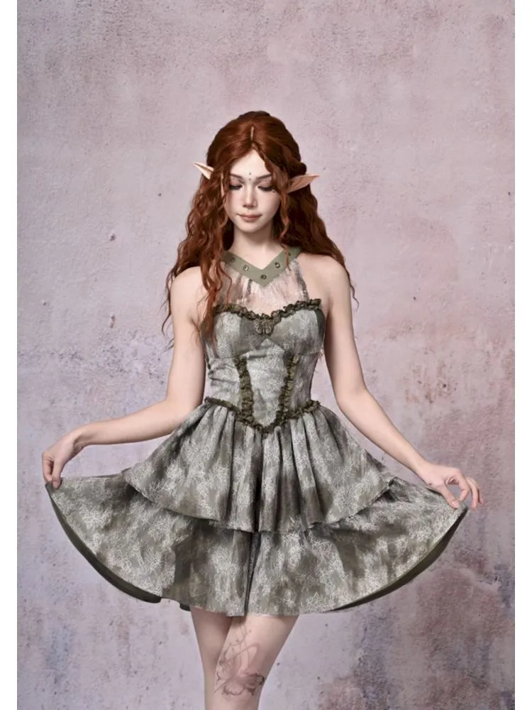 Tie-Dye Printed Lace Neck Cake Dress【s0000007671】
