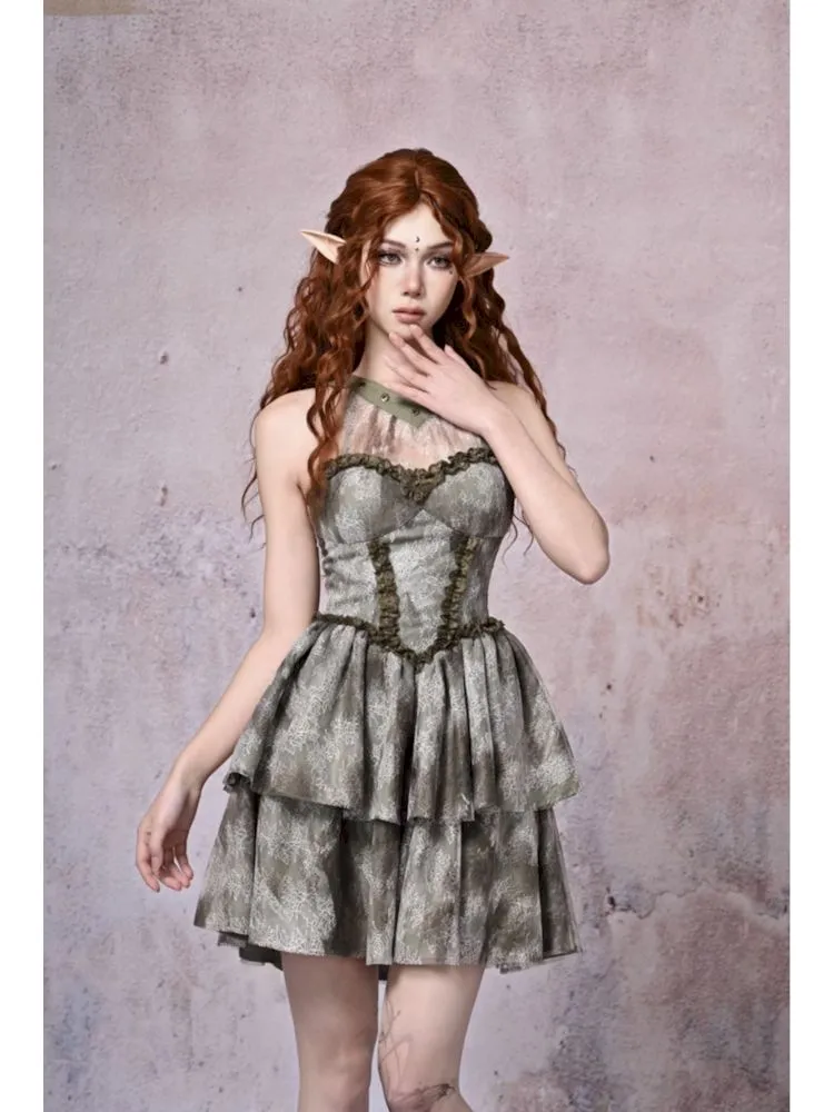 Tie-Dye Printed Lace Neck Cake Dress【s0000007671】