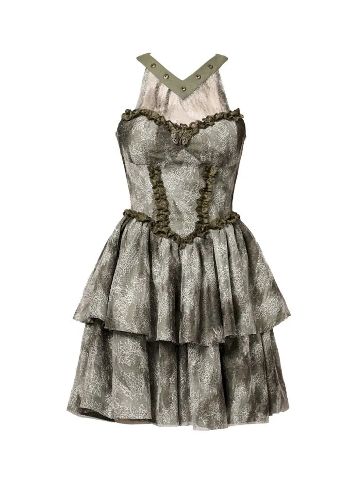 Tie-Dye Printed Lace Neck Cake Dress【s0000007671】